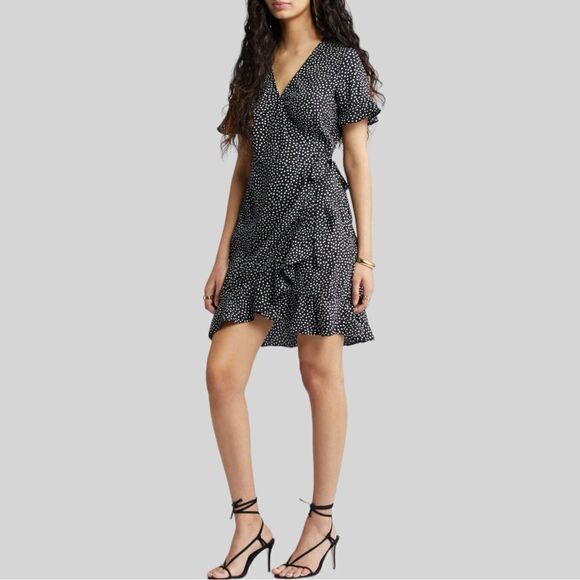 VERO MODA Black Polka Dot Henna Frill Wrap Dress, Size Small - Picture 15 of 16